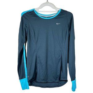 Nike - Running - Women's Size M - Dry - Fit Shirt - Dark Grey & Blue Long Sleeve